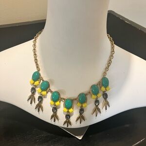 J.Crew Teal & Yellow Statement Necklace Gold Tone Charm Drop Bib